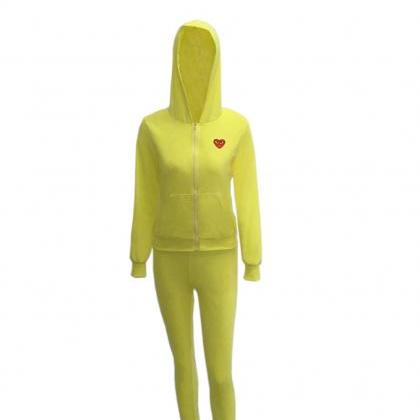Zipper Hooded Pure Color Two Pieces Set