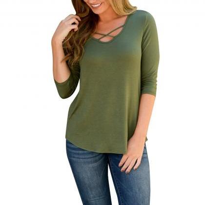 Sexy Round Collar Long Sleeve Pure Color Blouse