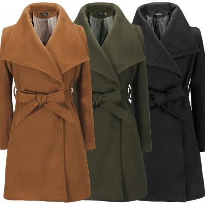 2017 Pure Color Stand Collar Woollen Coat