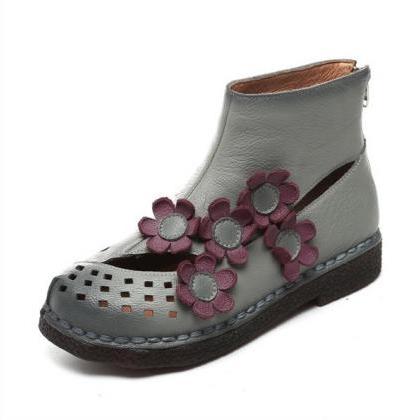 Socofy Breathable Hollow Out Leather Floral..