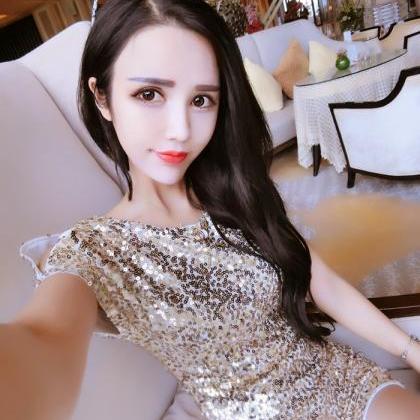 Sexy Sequins Short Sleeves Tight Bodycon Dress