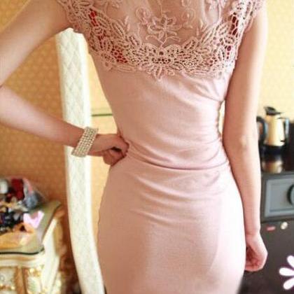 Sexy Lace Sleeve Chest Fold Bodycon Dress