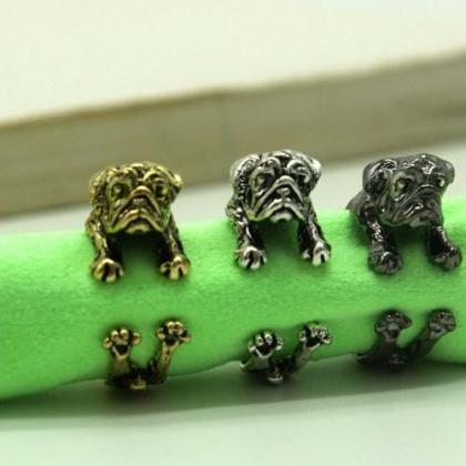 Pug Dog Animal Ring Jewellery - Silver / Black /..