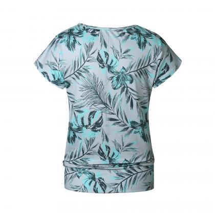 Summer Leaves Print Fashion Short Sleeves T-shirt