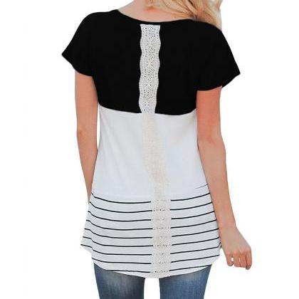 Style Back Stitching Striped T-shirt