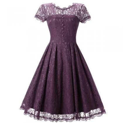 Lace Short Sleeves Splicing Pleated Single Button..