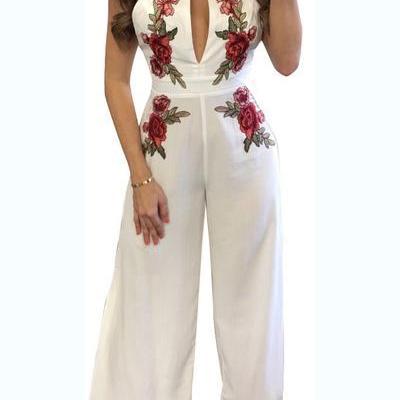 Flower Embroidery Print Scoop Backless Long..