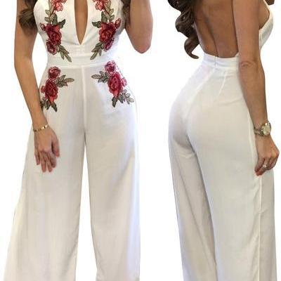 Flower Embroidery Print Scoop Backless Long..