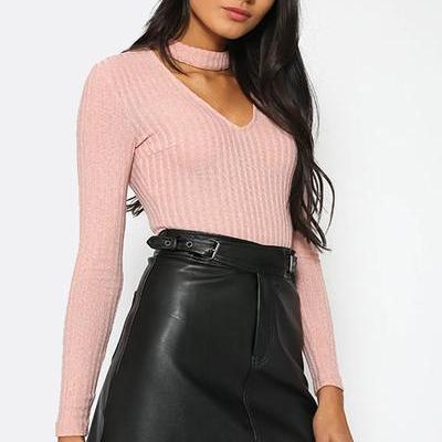 Pure Color Sweetheart High Neck Long Sleeves Short..