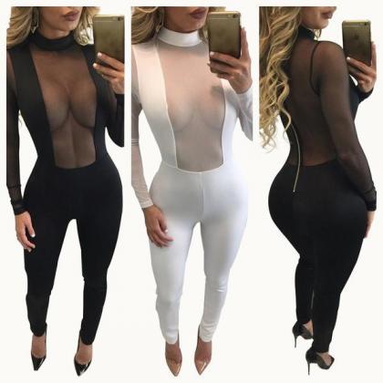 Pure Color High Neck Mesh Patchwork Long Sleeves..