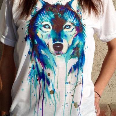 Scoop Wolf Print Short Sleeves T-shirt