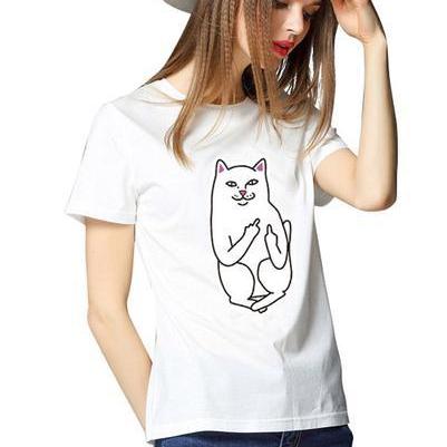 Scoop Cat Print Short Sleeves Regular T-shirt