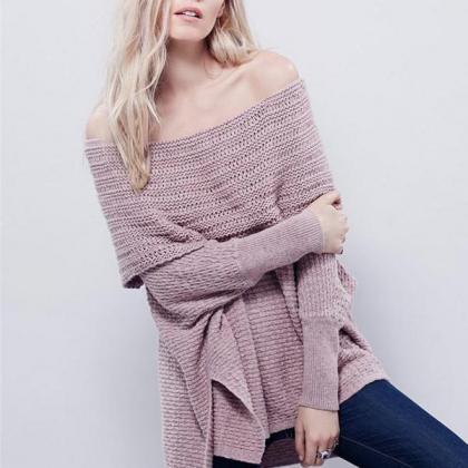 Off Shoulder Pure Color Long Sleeves Long Sweater