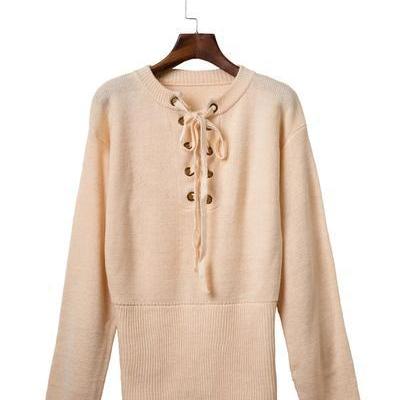 Pure Color Long Sleeves Straps V-neck Sweater