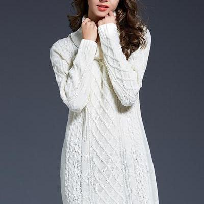 Long Sleeves High Neck Pure Color Long Sweater