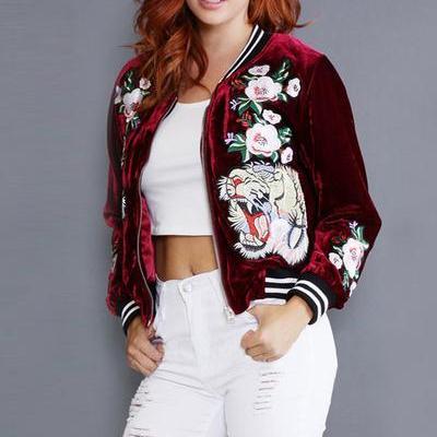Roses Embroidery Print Long Sleeves Short Coat