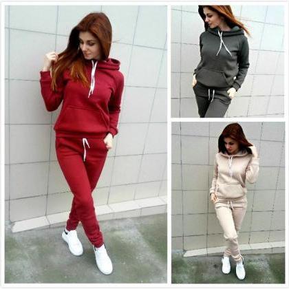 Pure Color Loose Hoodie with Skinny..