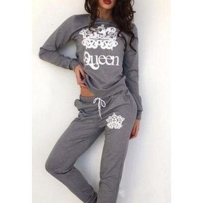 Letter Print Hoodie with Harem Pant..