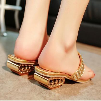 Pu Chunky Heel Slip-on Summer Slipper Sandals