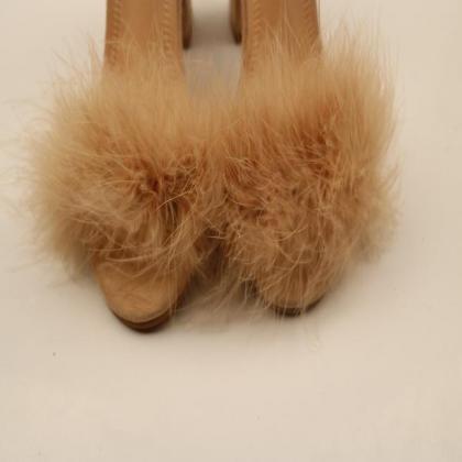 Chunky Heel Peep-toe Fur Decorate Suede Ankle..