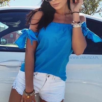 Bow Accent Sleeved Off-the-shoulder Top