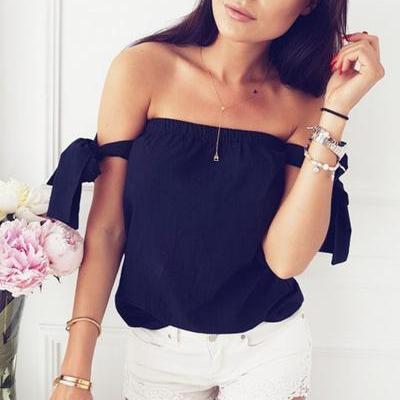 Bow Accent Sleeved Off-the-shoulder Top