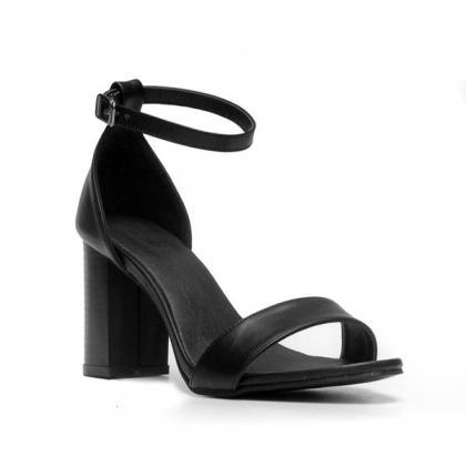Faux Leather Ankle Strap Chunky Heel Sandals