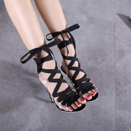 Barely-there Look Transparent Lace-up Stiletto..