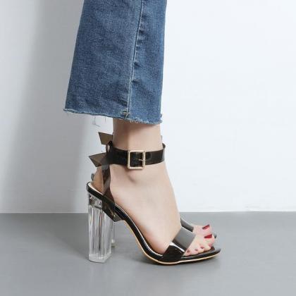 Transparent Open-toe Buckle Ankle Strap Chunky..