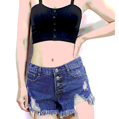 Begger Style Denim Pure Color Hole High Waist..