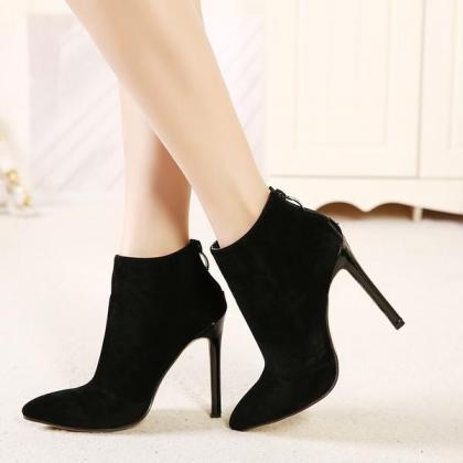 Pointed Toe High Heel Ankle Boots Featuring Zipper..