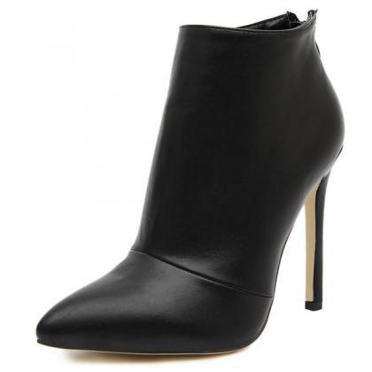 Pointed Toe High Heel Ankle Boots Featuring Zipper..