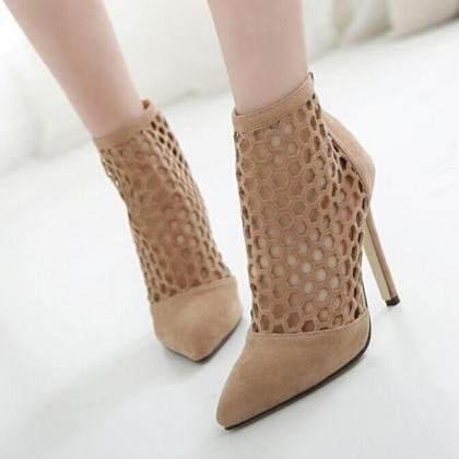 Cut Out Pointed Toe High Heel Short Boot Sandals