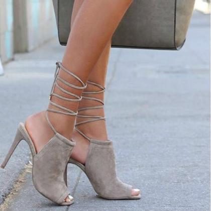 Suede Peep-toe Summer Ankle Strap Ankle Wraps..