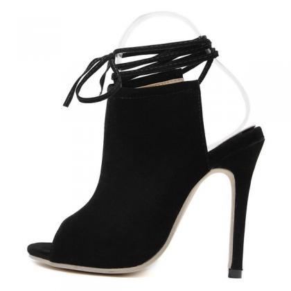 Suede Peep-toe Summer Ankle Strap Ankle Wraps..