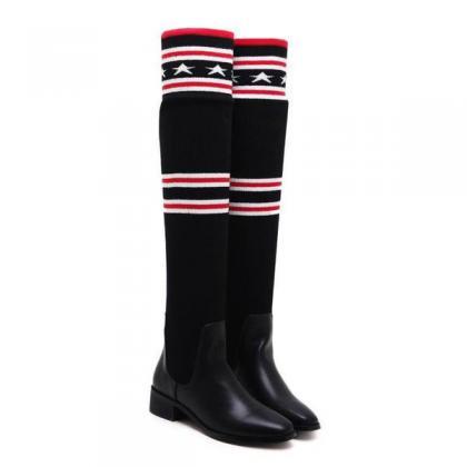 Pointed Toe Sock Over-knee Length Flat Long Boots