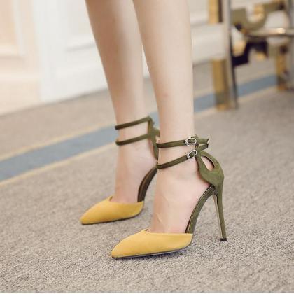 Faux Suede Colour Block Pointed Toe Double Ankle..
