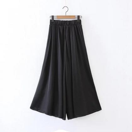 Middle Elastic Waist Solid Color Lo..