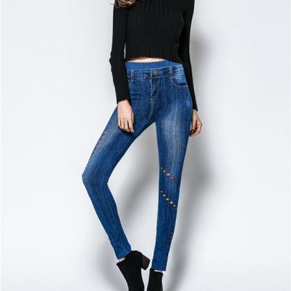 Solid Color Hollow Out Elastic Long Pencil Skinny..