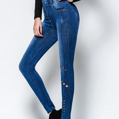 Solid Color Hollow Out Elastic Long Pencil Skinny..