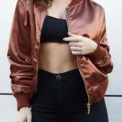 Pink, Black Or Coffee Coloured Satin Bomber..