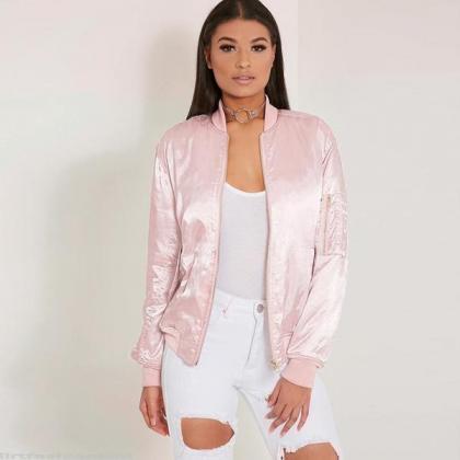 Pink, Black Or Coffee Coloured Satin Bomber..