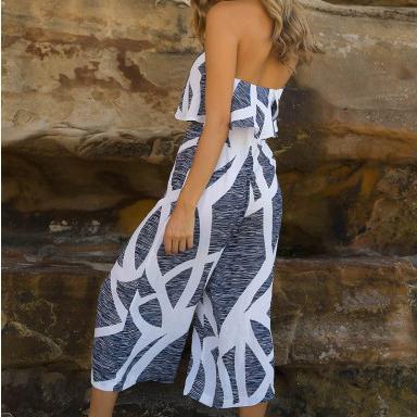 Striped Strapless Sleeveless Ankle Length Jumpsuit