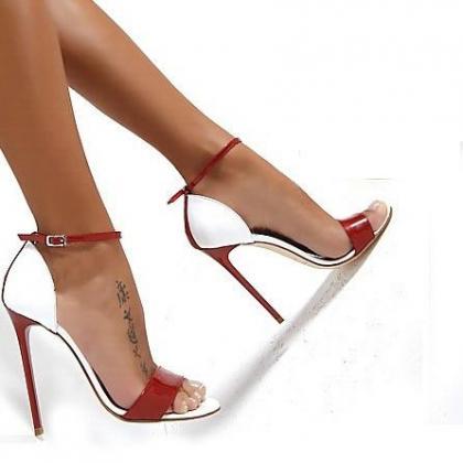 Glossy Patent Leather Open-toe Ankle Strap..