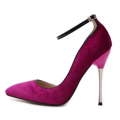 Suede Pointed Toe Ankle Strap Stiletto High Heels