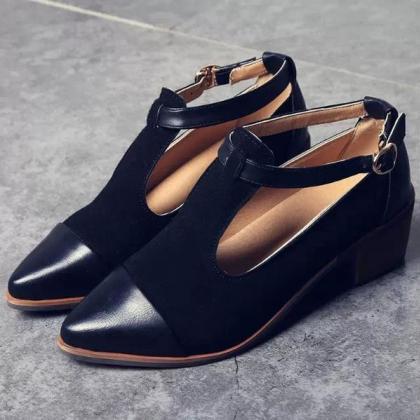 Pointed Toe Ankle Strap Leather And Suede Heeled..