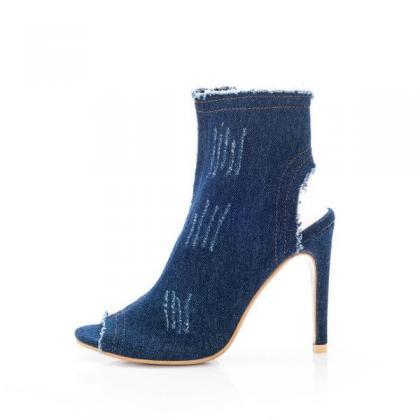 Peep-toe Stiletto Ankle Boots, Light Blue/ Dark..