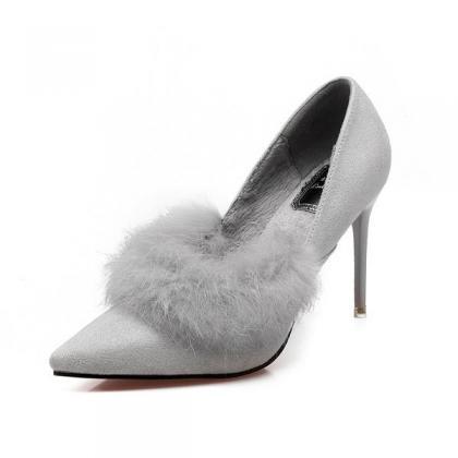 Pointed Toe Suede High Heel Pumps With Faux Fur