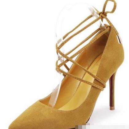 Pointed Toe Ankle Lace Up Suede Stiletto High..