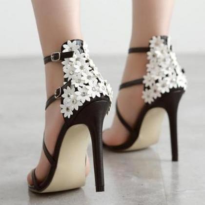Solid Color Open Toe Straps Ankle Wraps High Heel..